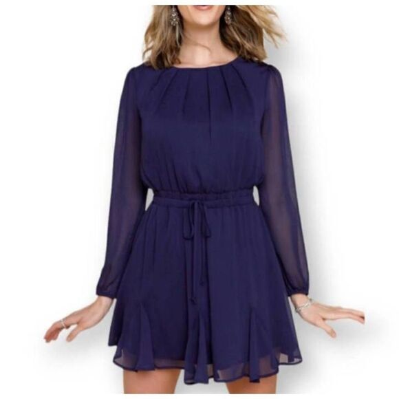 FRANCESCA'S MI AMI PURPLE LOU SHEER SLEEVE GODET MINI DRESS SZ.S NWT. - Picture 3 of 13